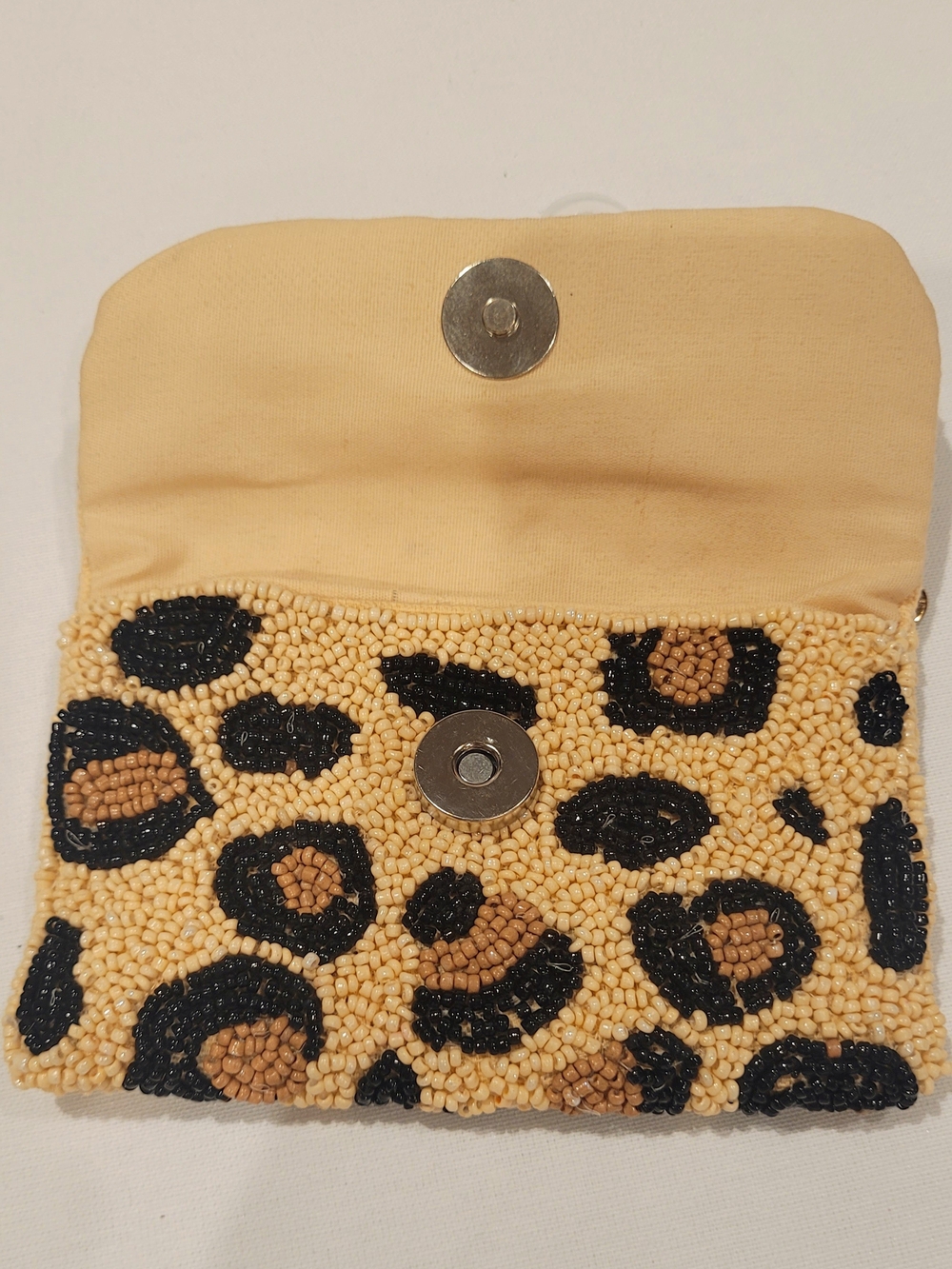 Leopard Beaded Clutch - Tan Black Brown Handmade - Picture 2 of 4